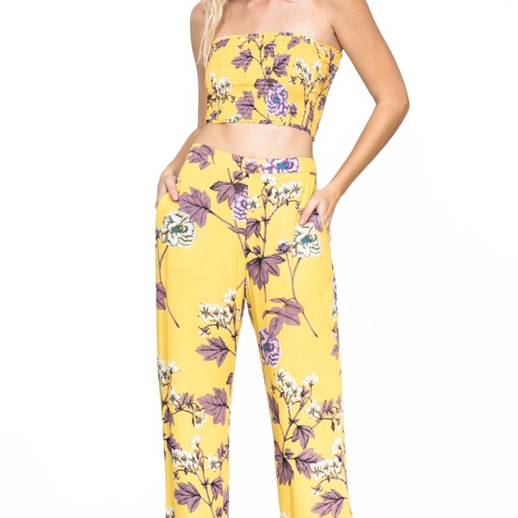 Ark & Co Pants - FLOWER PATTERN TANK TOP AND LONG WIDE PANTS SET